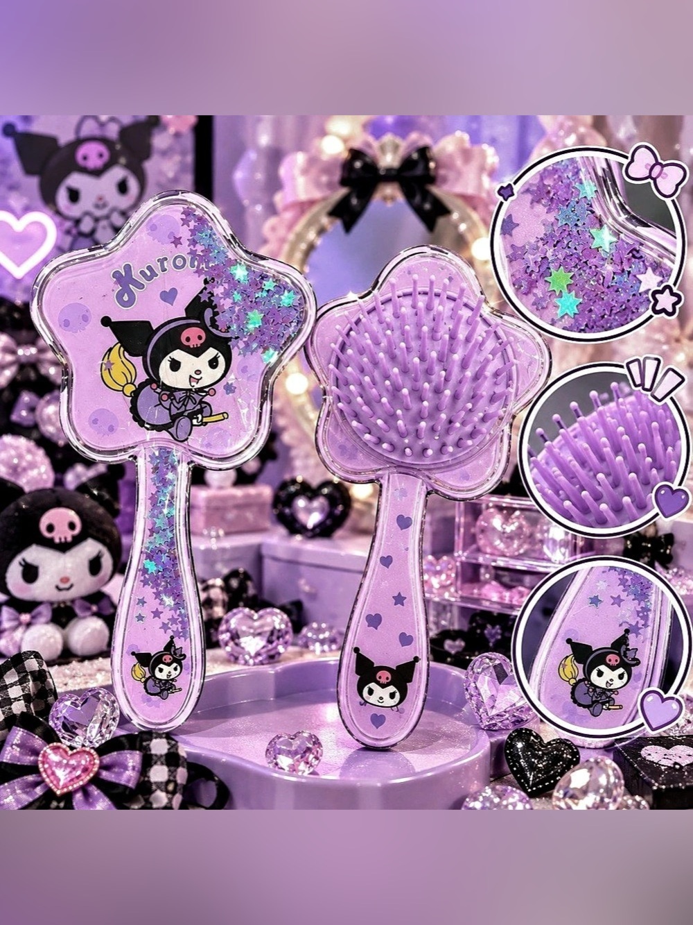Sanrio Kuromi hair brushes Purple & Pink Hair Brushes NWT